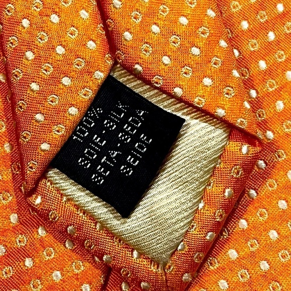 BREUER Tie 100% Silk Orange White Geometric Dots Preppy Classic Designer - Picture 3 of 7